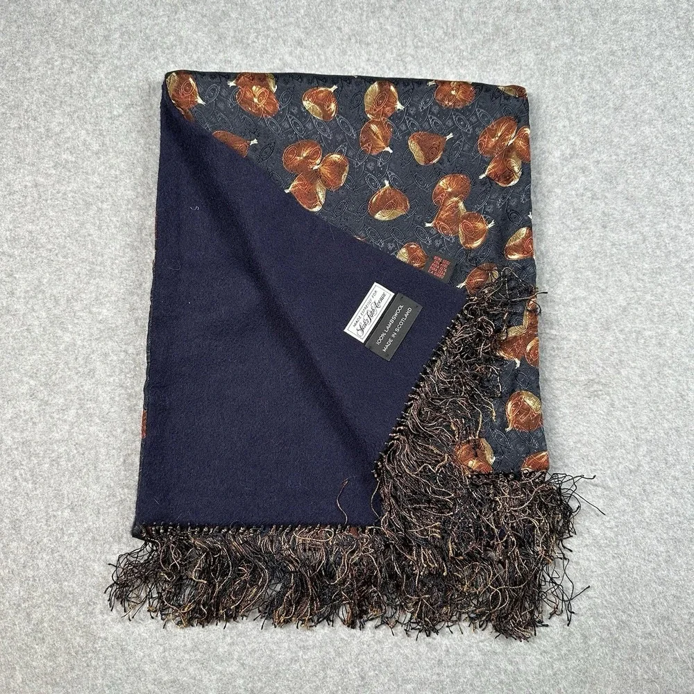 Vintage Saks Fifth Avenue Silk Lambswool Fig Motif Reversible Opera Scarf 52x11